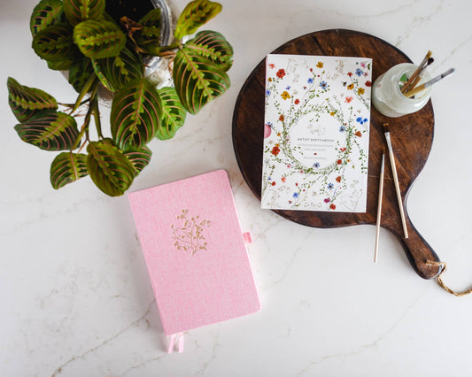 Gold Floral Embossed Linen Cover Sketchbook