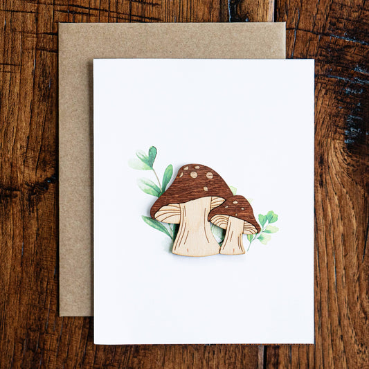 Redcap Mushroom Wood and Paper Greeting Card