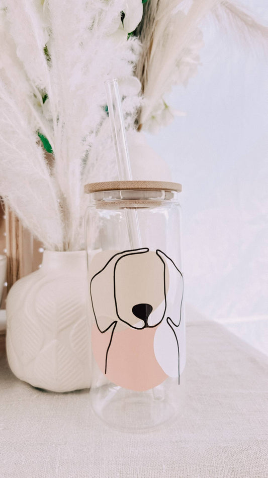 Dog Line Art Iced Coffee Glass