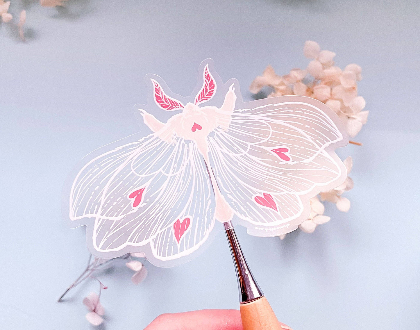 Transparent Ghost Heart Moth Sticker