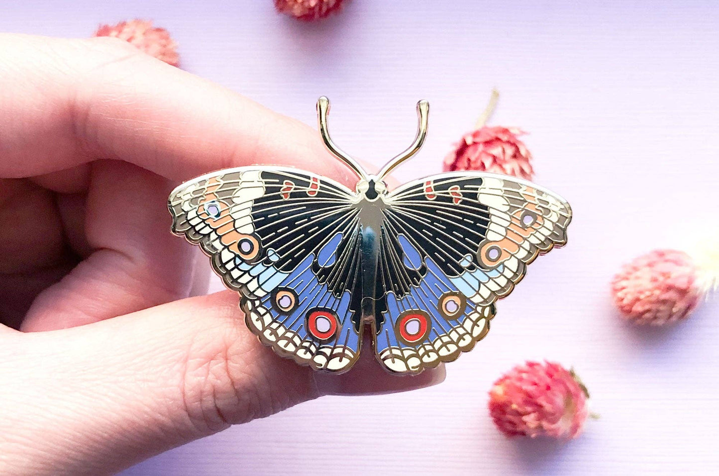 Blue Pansy Butterfly (Junonia orithya) Enamel Pin