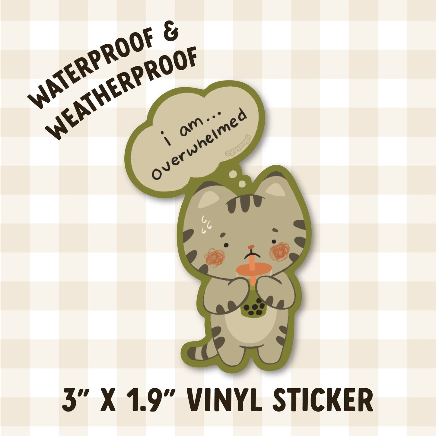 Overwhelmed Boba Cat Sticker