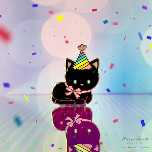 Party Black Cat Enamel Pin