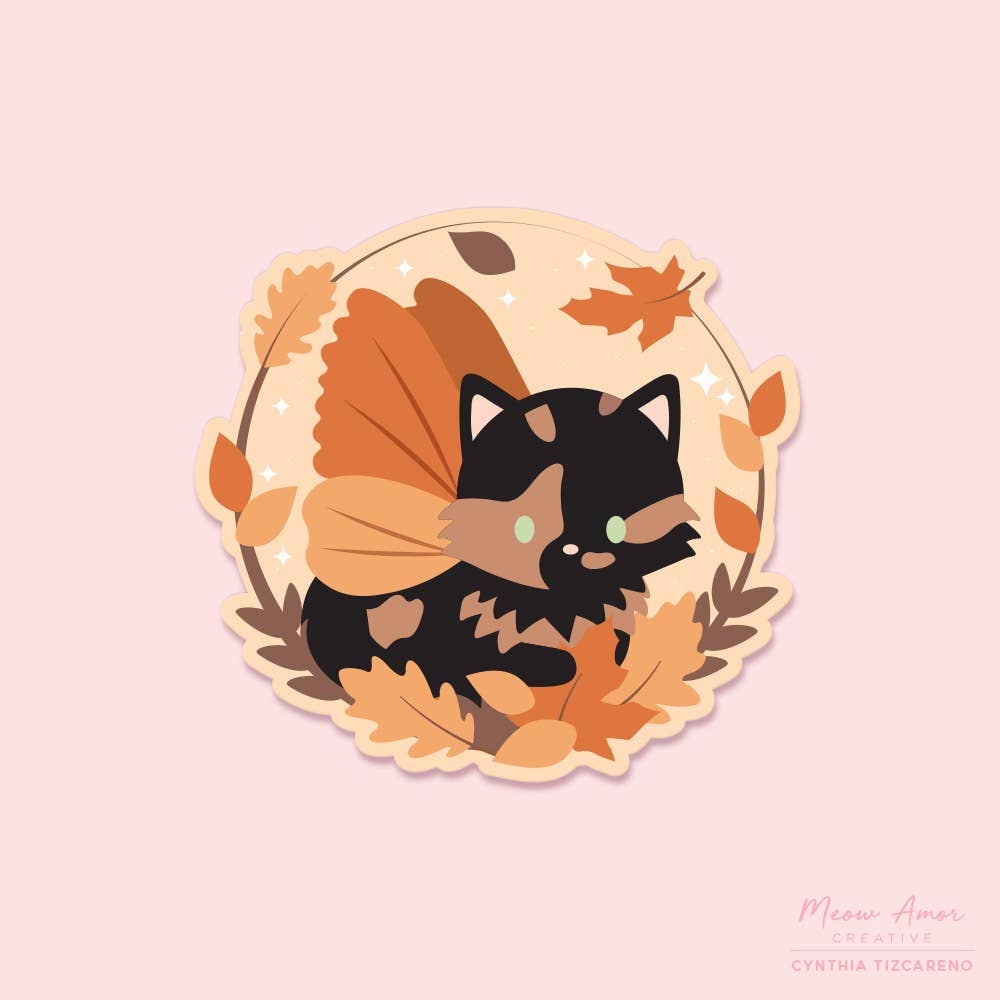 Autumn Fairy Tortie Cat Vinyl Sticker