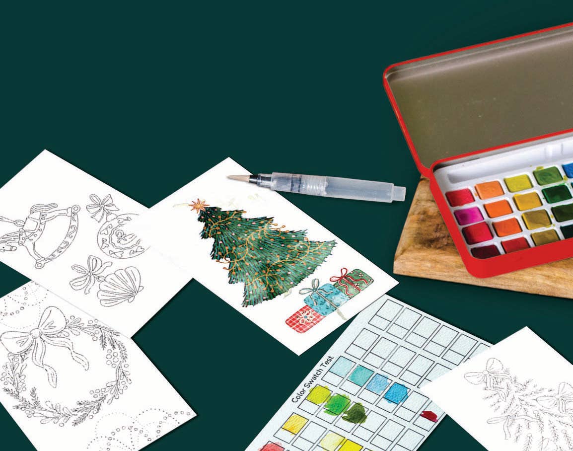 Retro Christmas watercolor painting kit