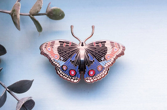 Blue Pansy Butterfly (Junonia orithya) Enamel Pin