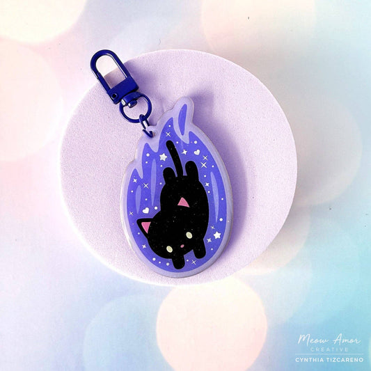Black Cat Comet Glitter Acrylic Charm