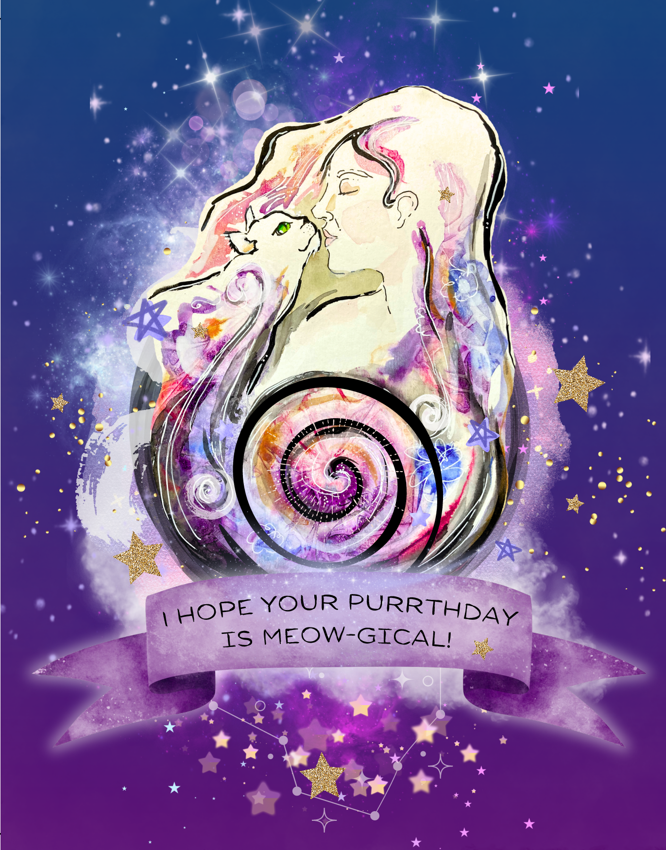 “Happy Purrthday”, Blank Card