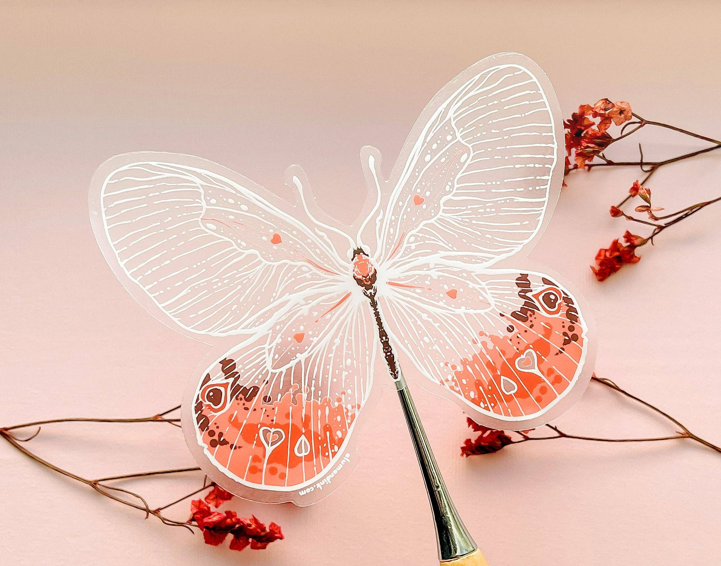 Transparent Pink Glasswing Butterfly Sticker
