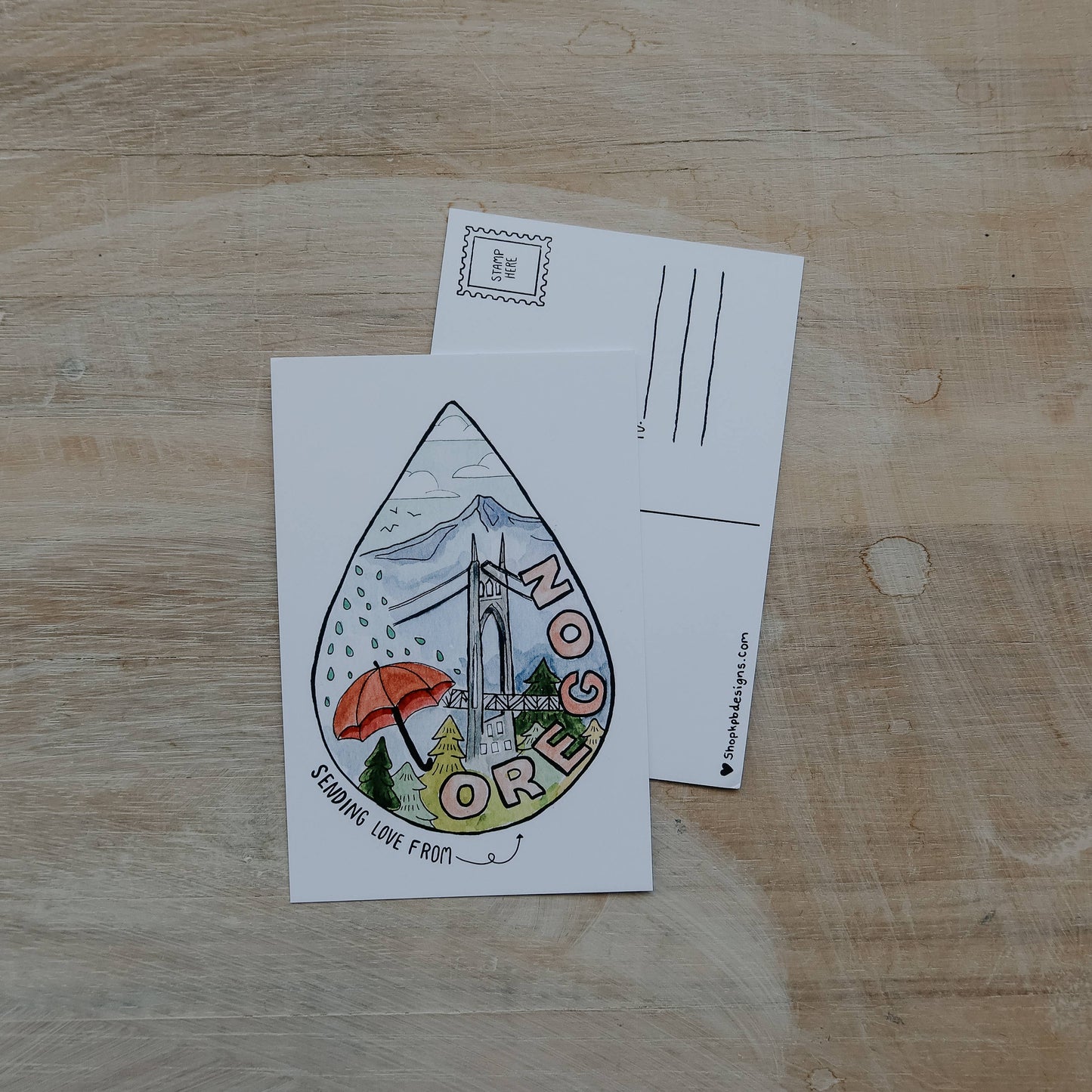 Sending Love from Oregon Raindrop Postcard