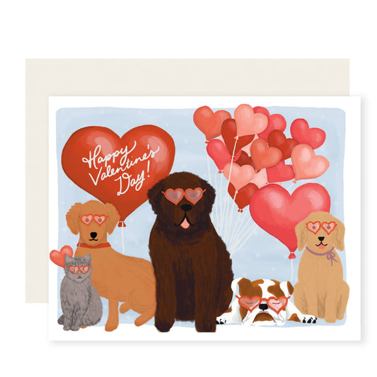 Valentine Lineup Dogs Cats Greeting Card
