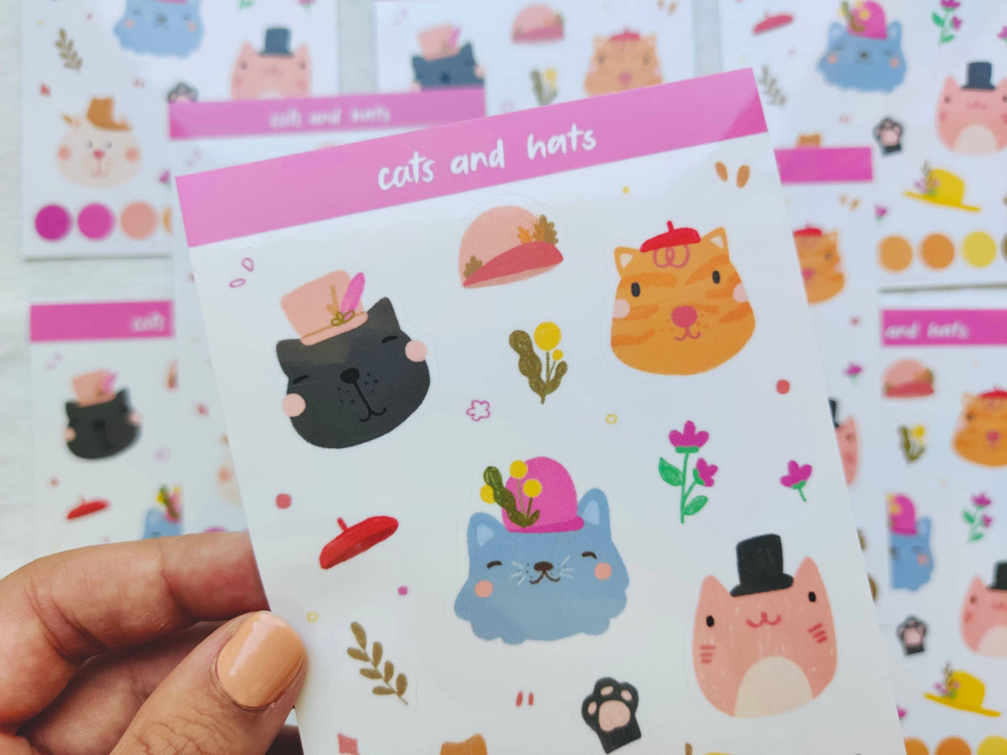 Cats in Hats Sticker Sheet with Cute Cats for Cat Lady