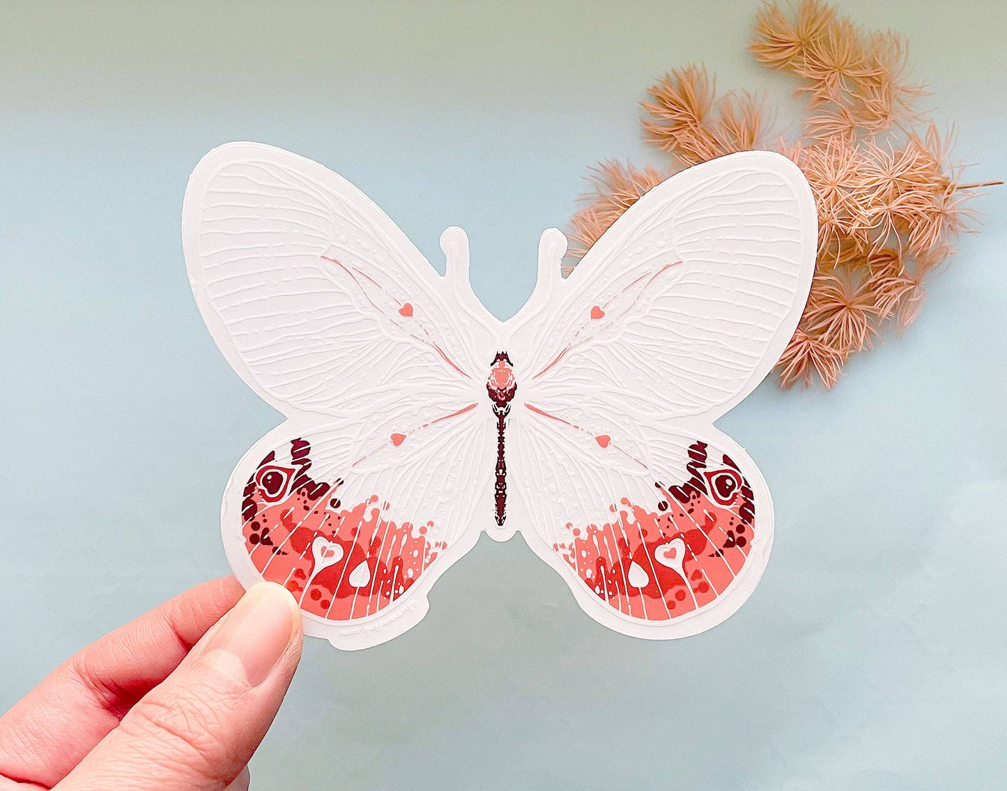 Transparent Pink Glasswing Butterfly Sticker
