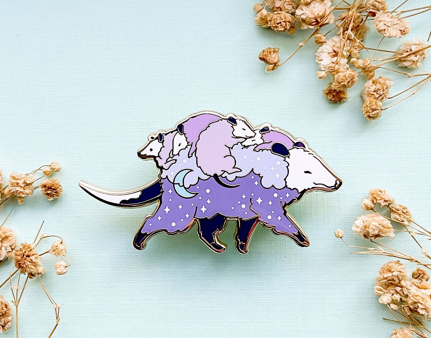 Opossum Mom Bus and Babies Enamel Pin
