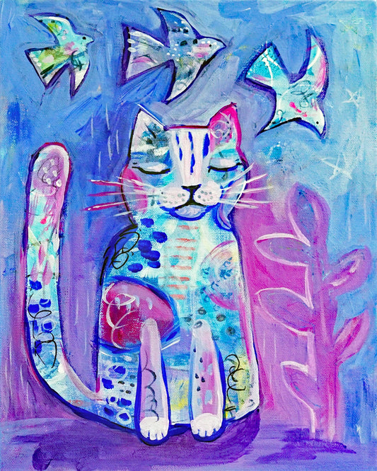 Art print "Moment of Peace" cat, meditation.