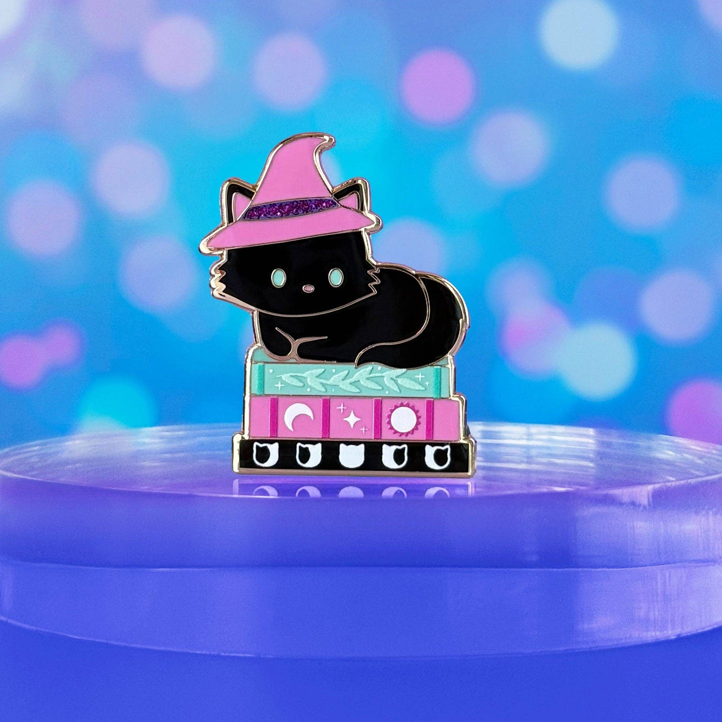 Witchy Book Cat Glitter Enamel Pin
