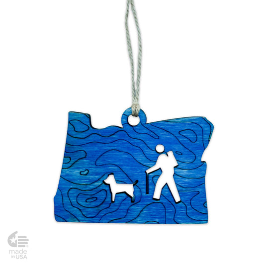 Oregon Ornament | OR Topo Map Hiker Dog | Christmas