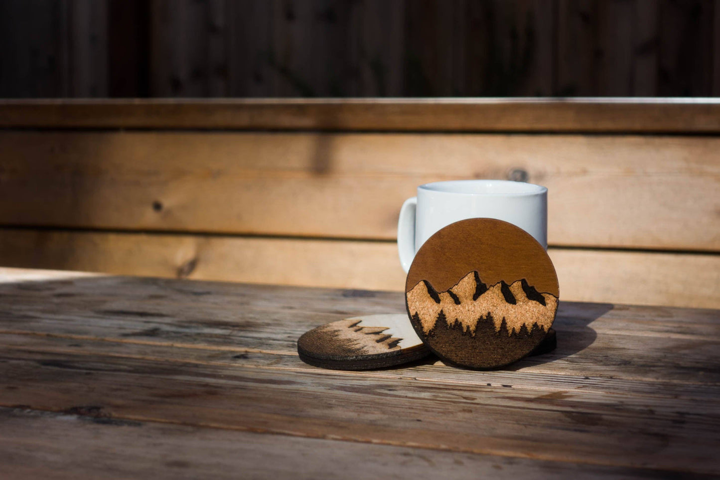 Mountain Dark Wood and Cork Coasters