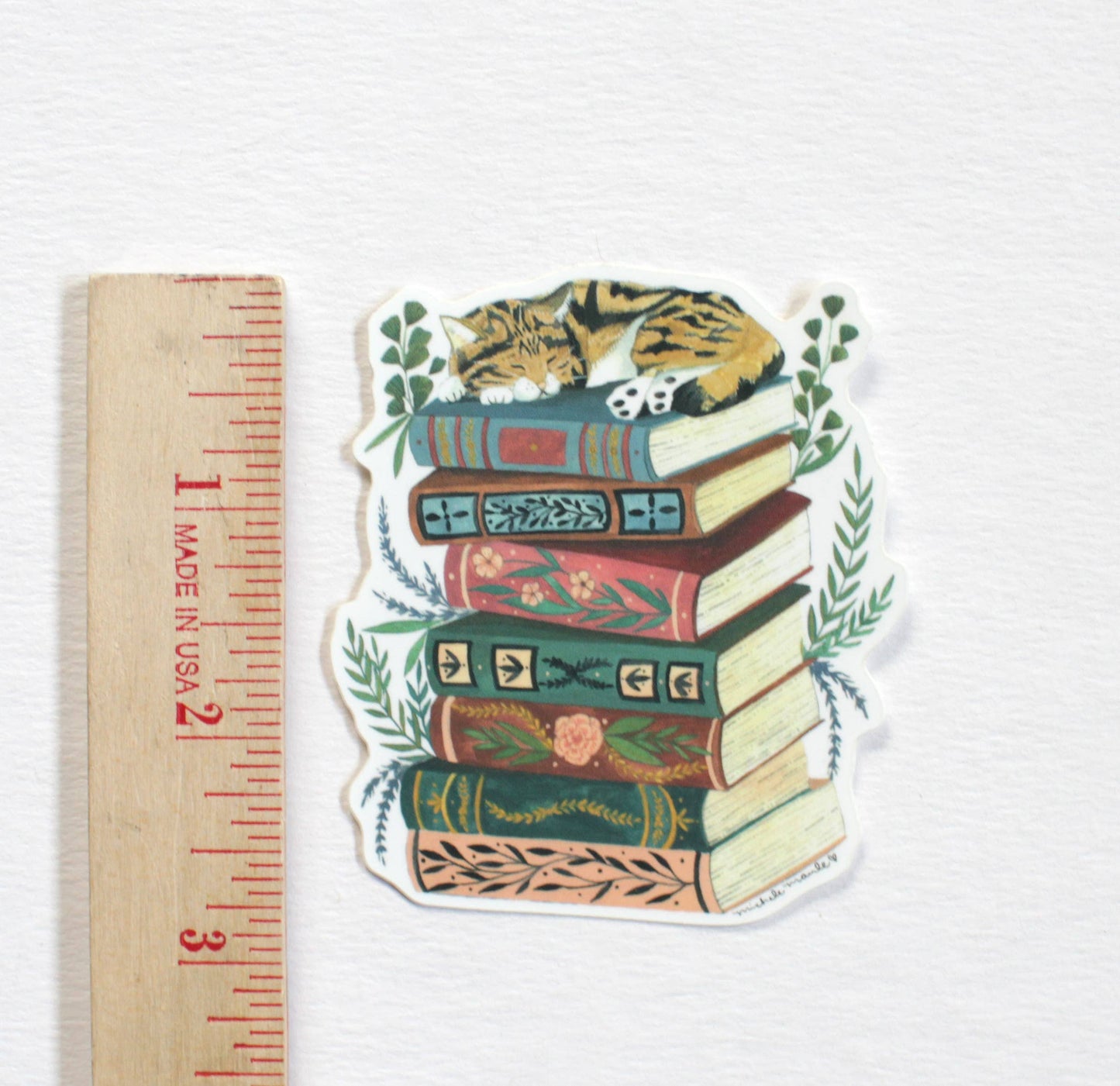 2.5 x 3" Cat Nap with Books Vinyl Sticker