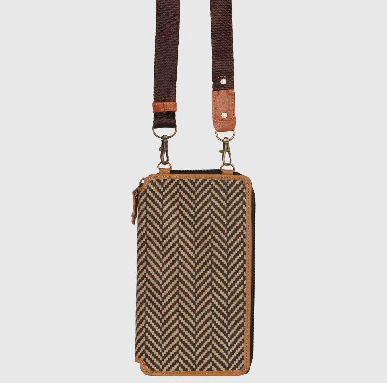 Herringbone Cross Body Bag with Built-in Wallet