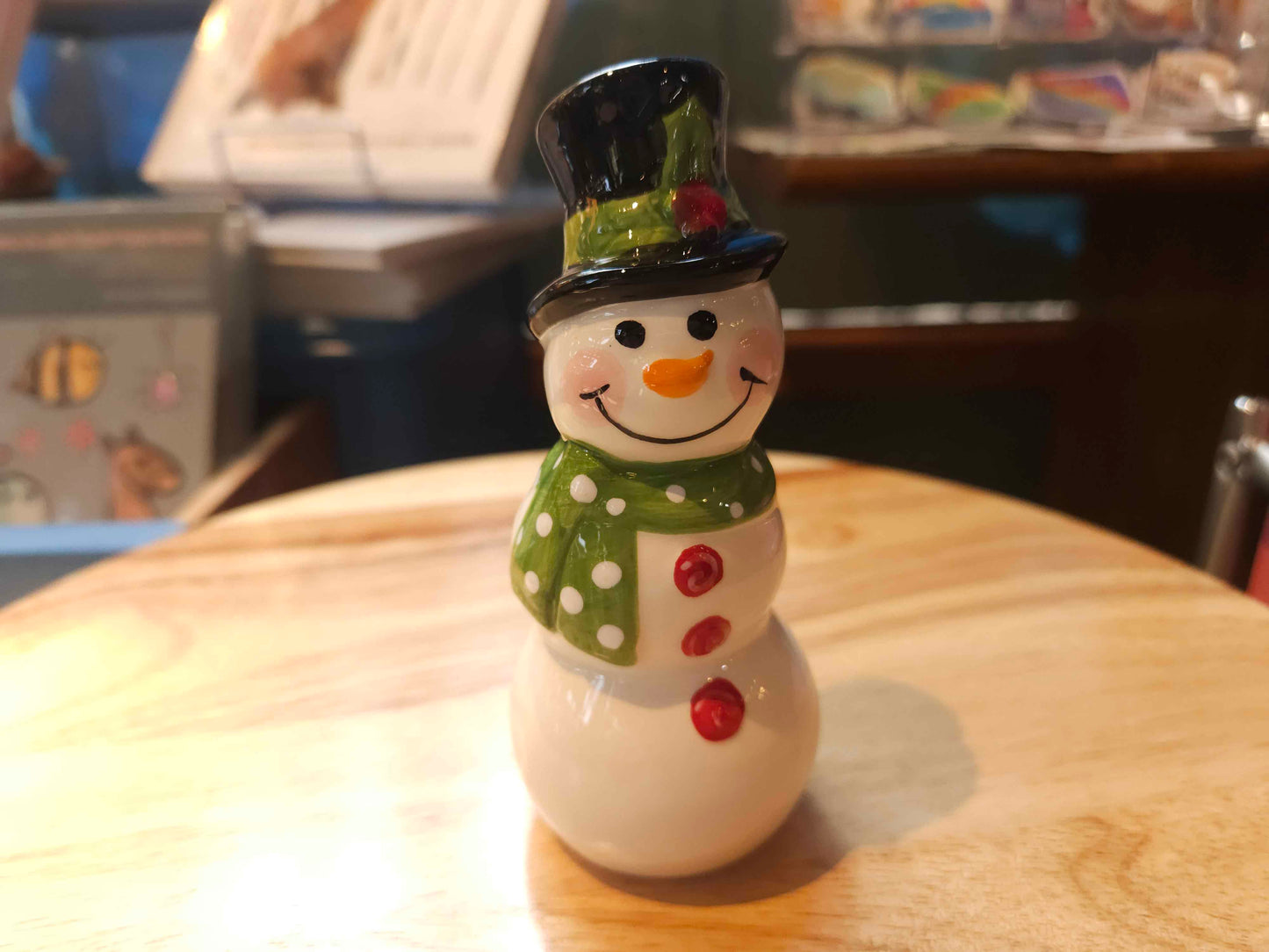 Ceramic Winter Whimsy Snowman Salt and Pepper Shakers