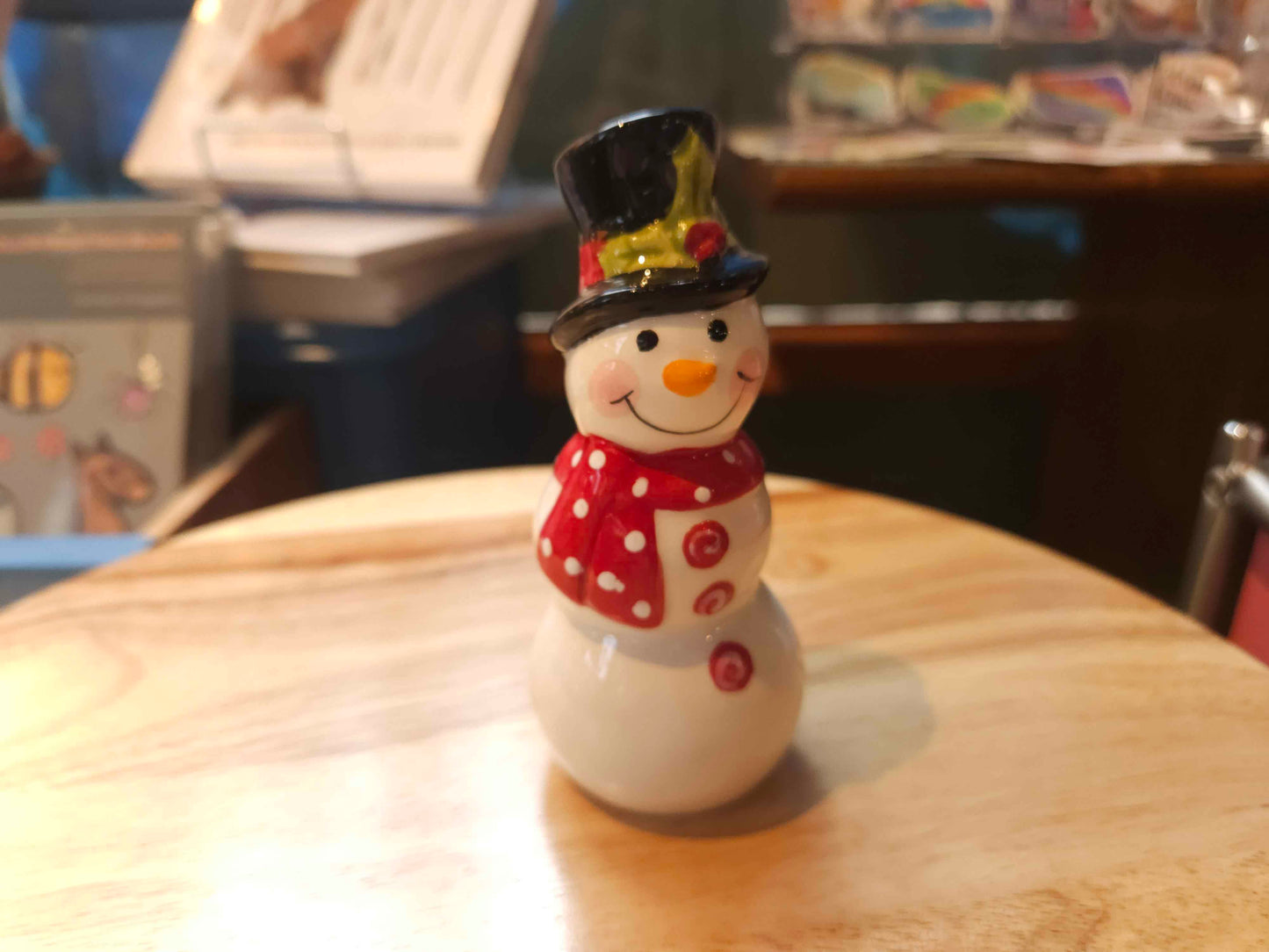 Ceramic Winter Whimsy Snowman Salt and Pepper Shakers