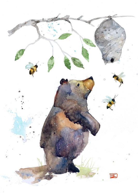 Bear and Beehive 5x7" Greeting Card