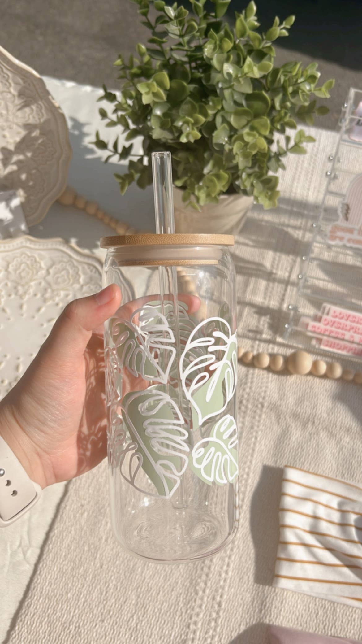 Monstera Cup Iced Coffee Glass