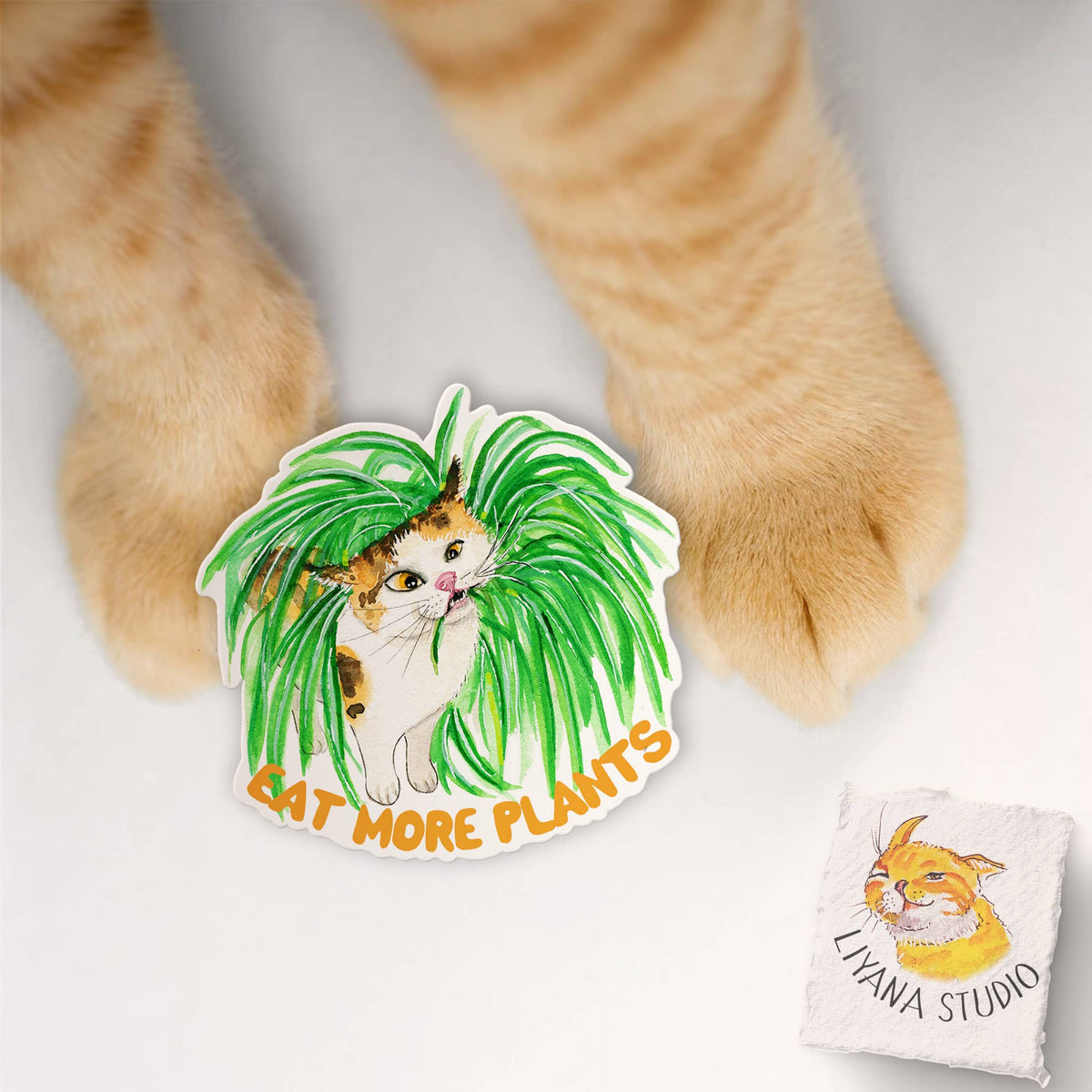 Eat More Plant Cat - Funny Vinyl Stickers