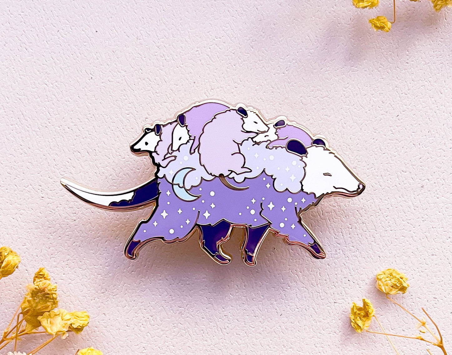 Opossum Mom Bus and Babies Enamel Pin