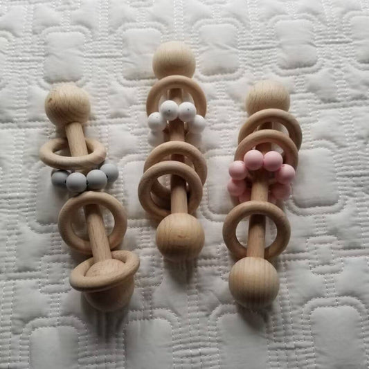 Silicone Wood Teething Rattle Toys