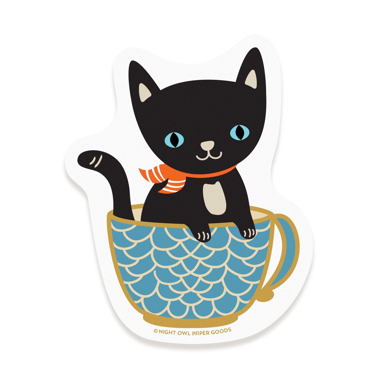 Cuppa Cat Black Vinyl Sticker - Coffee Cup Kitty