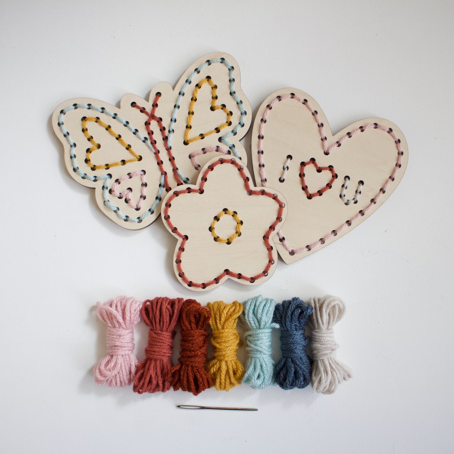 Kids Butterfly, Flower & Heart Set Wooden Yarn DIY Kit