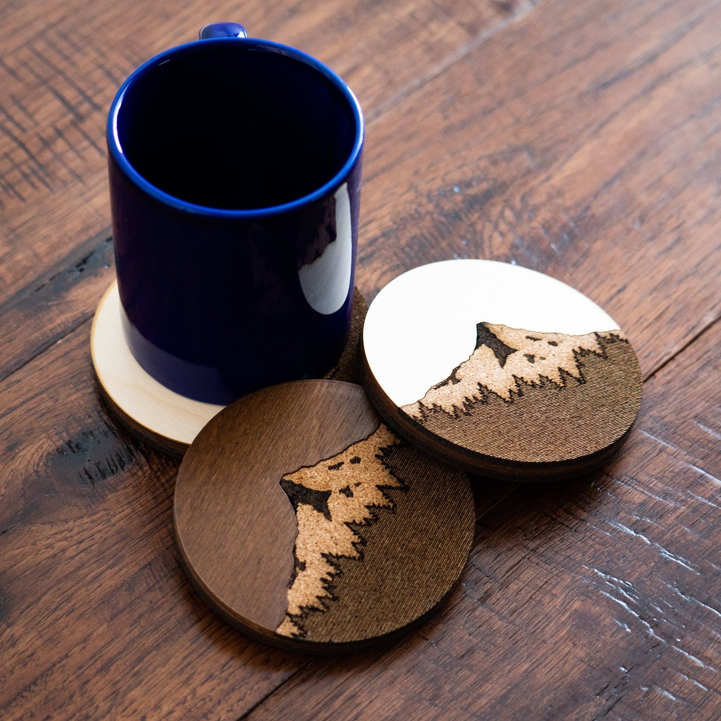 Mt Hood Light Wood and Cork Coasters