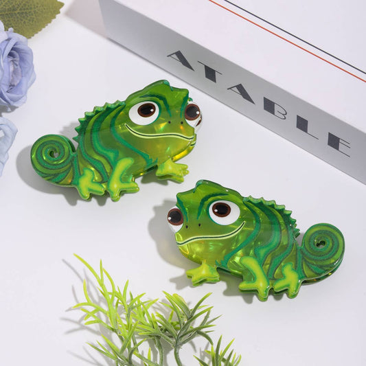 Cartoon Green Chameleon Reptile Hair Claw