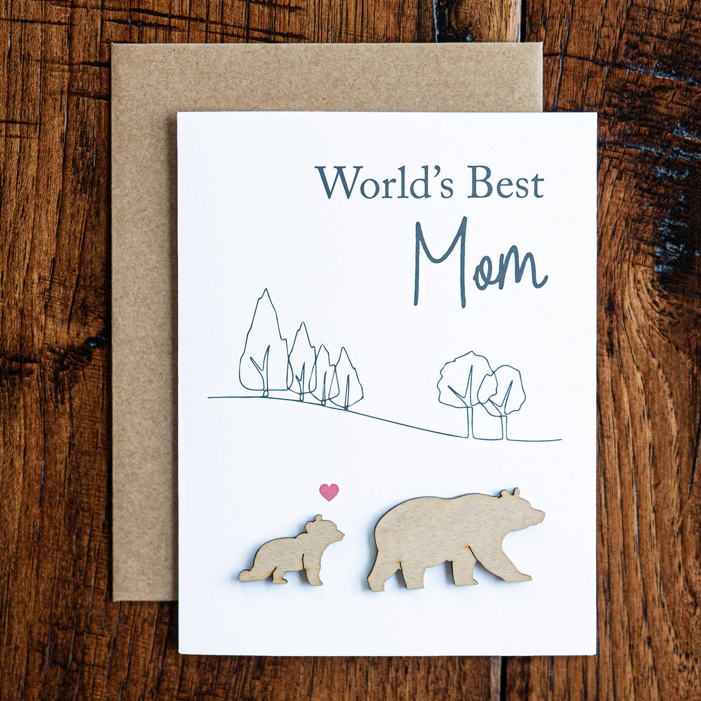 World's Best mom, Mama Bear Mother's Day card with Wood