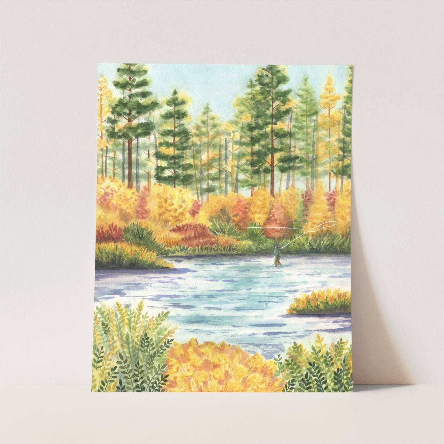 Fly Fishing Art Print | Autumn Fall Colors Nature Scene