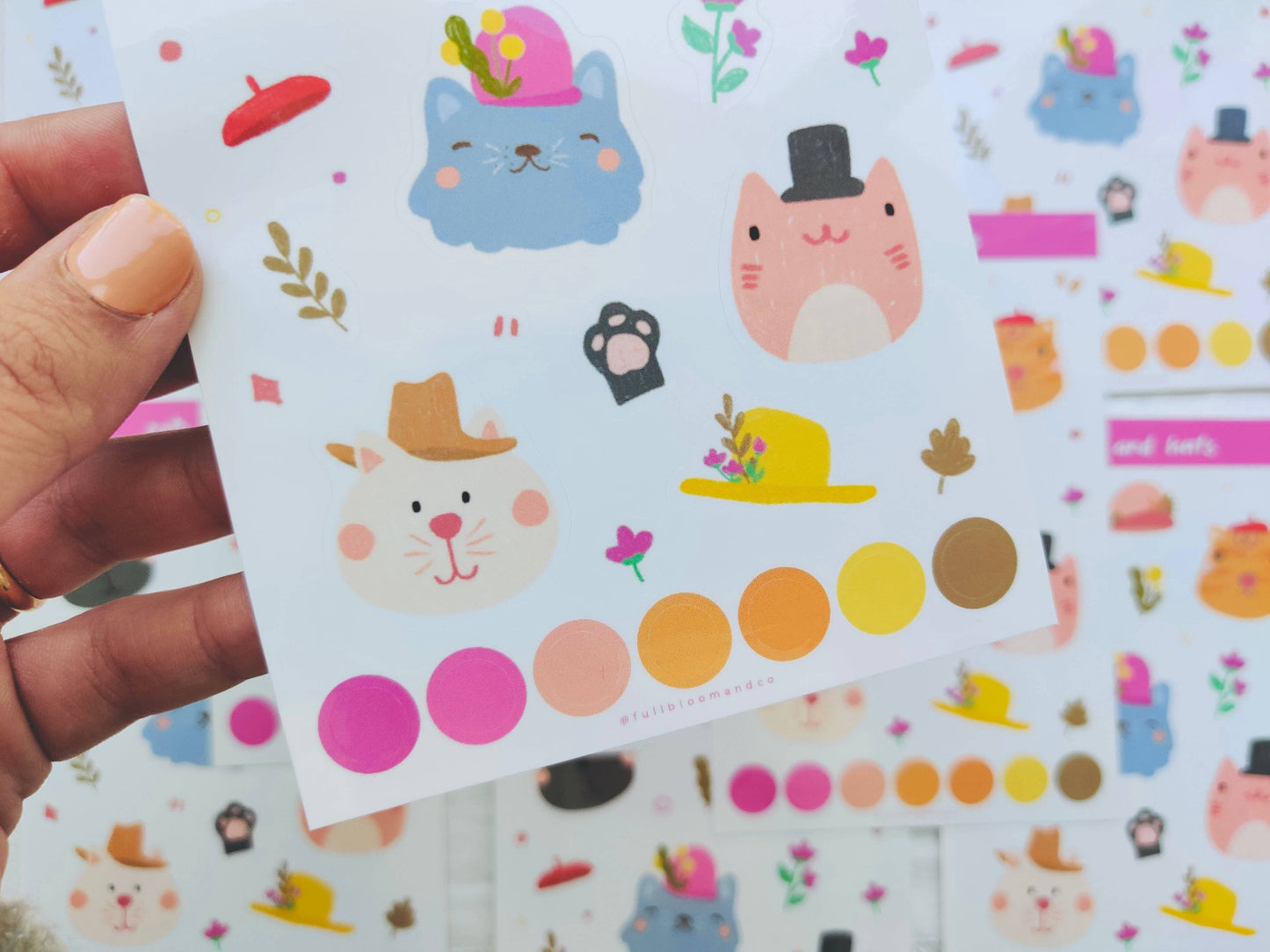 Cats in Hats Sticker Sheet with Cute Cats for Cat Lady
