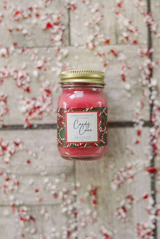 2 oz Mini Mason Candy Cane Soy Jar Candle