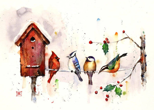 Winter Birdhouse 5x7" Greeting Card