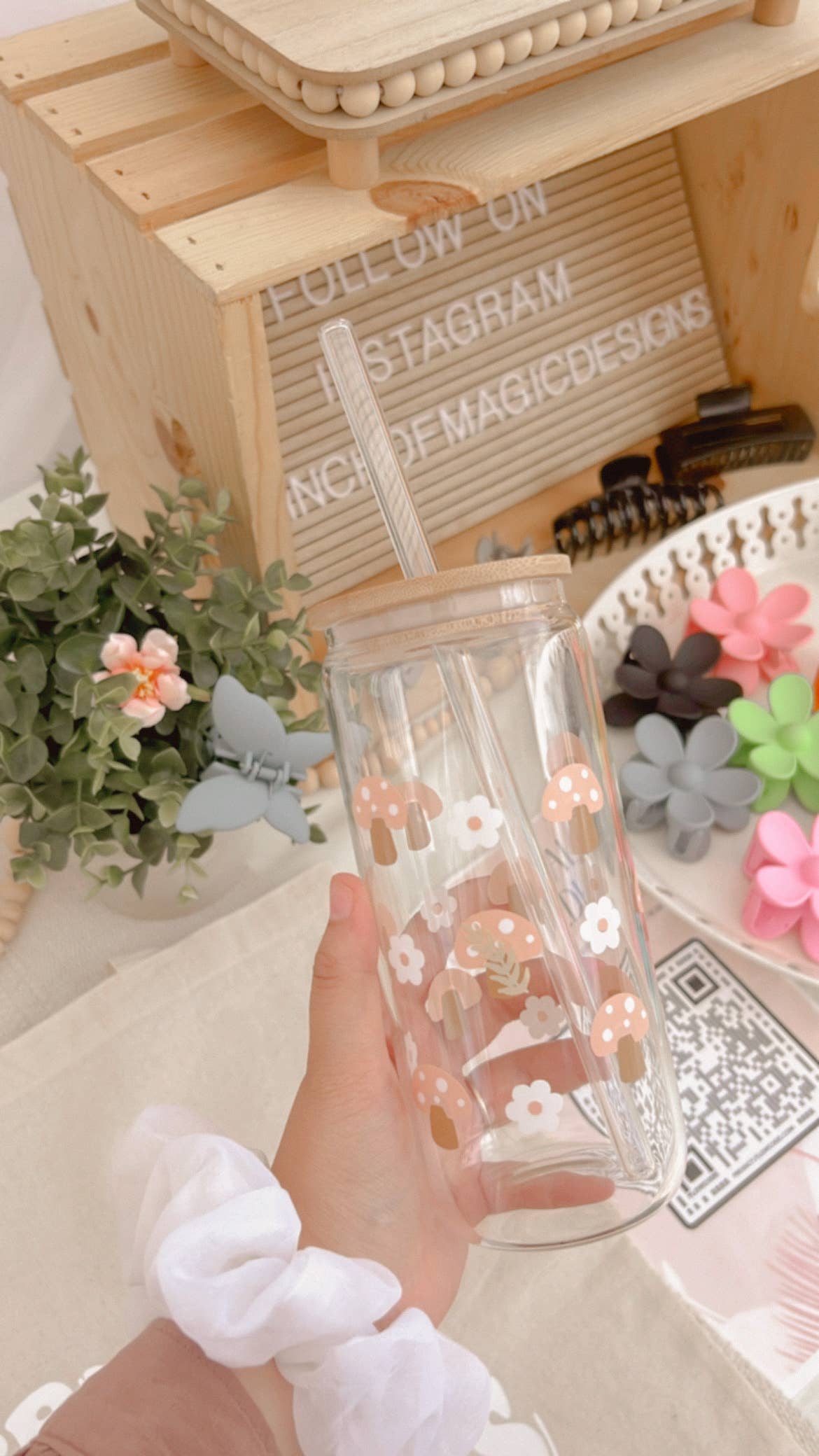 Pink Mushroom Iced Coffee Cup