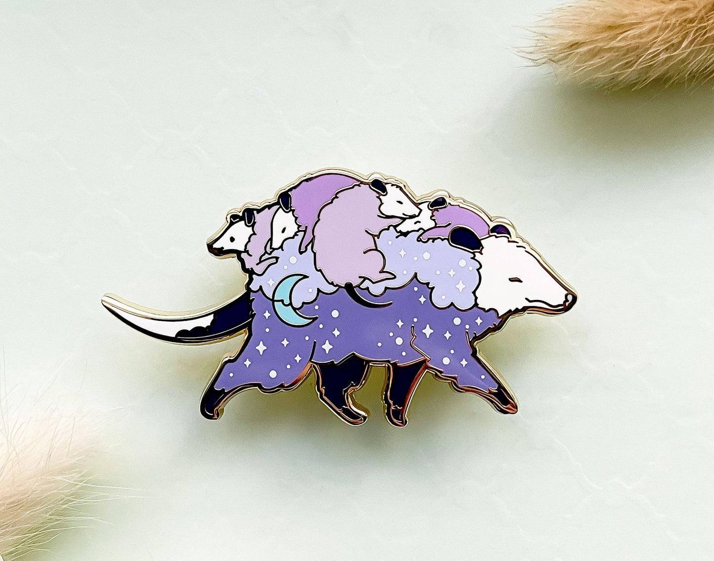 Opossum Mom Bus and Babies Enamel Pin