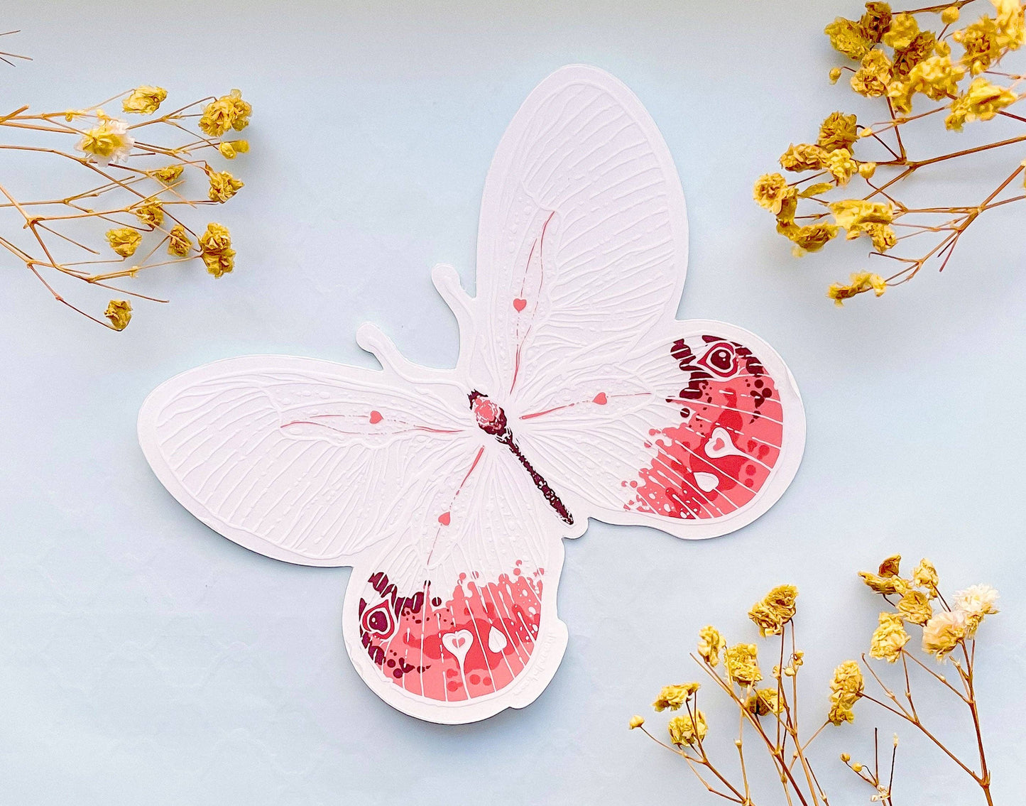Transparent Pink Glasswing Butterfly Sticker