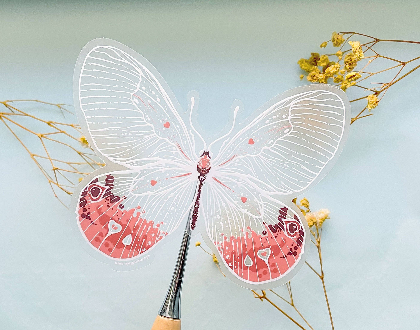 Transparent Pink Glasswing Butterfly Sticker