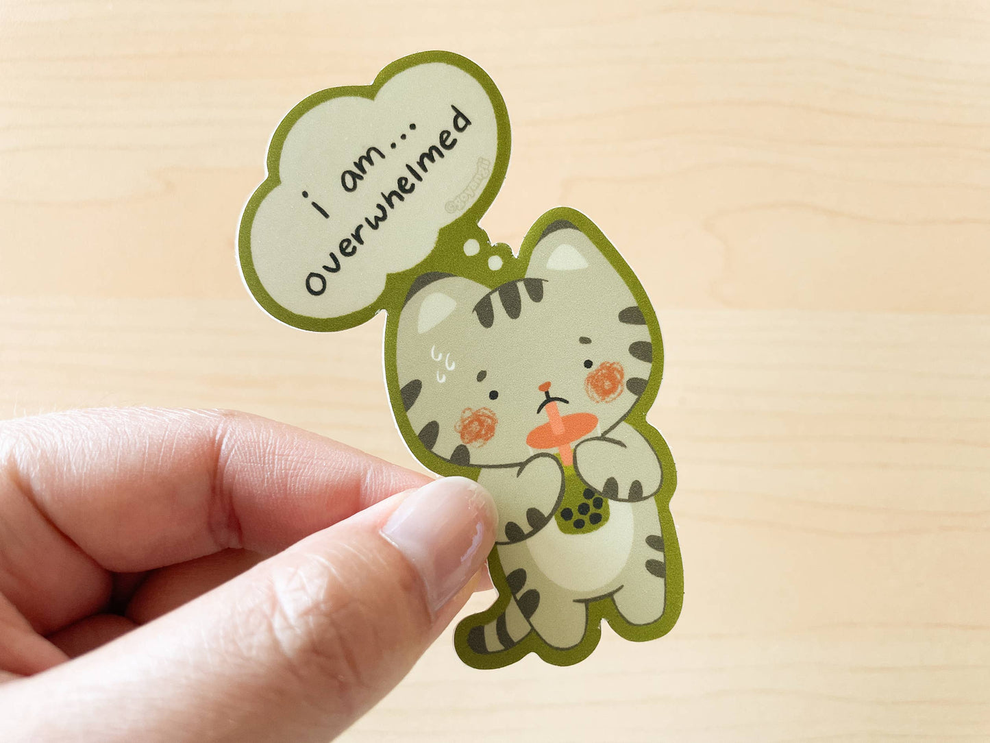 Overwhelmed Boba Cat Sticker