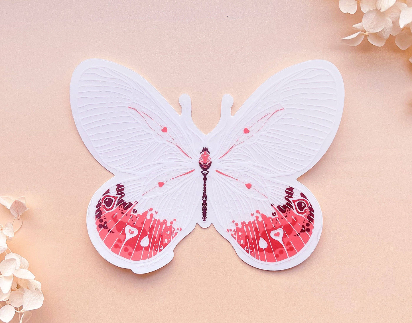 Transparent Pink Glasswing Butterfly Sticker