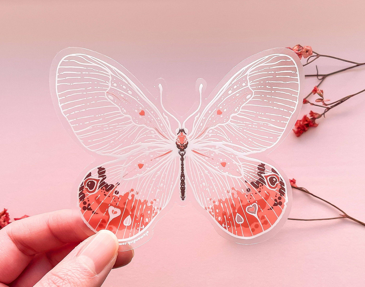 Transparent Pink Glasswing Butterfly Sticker