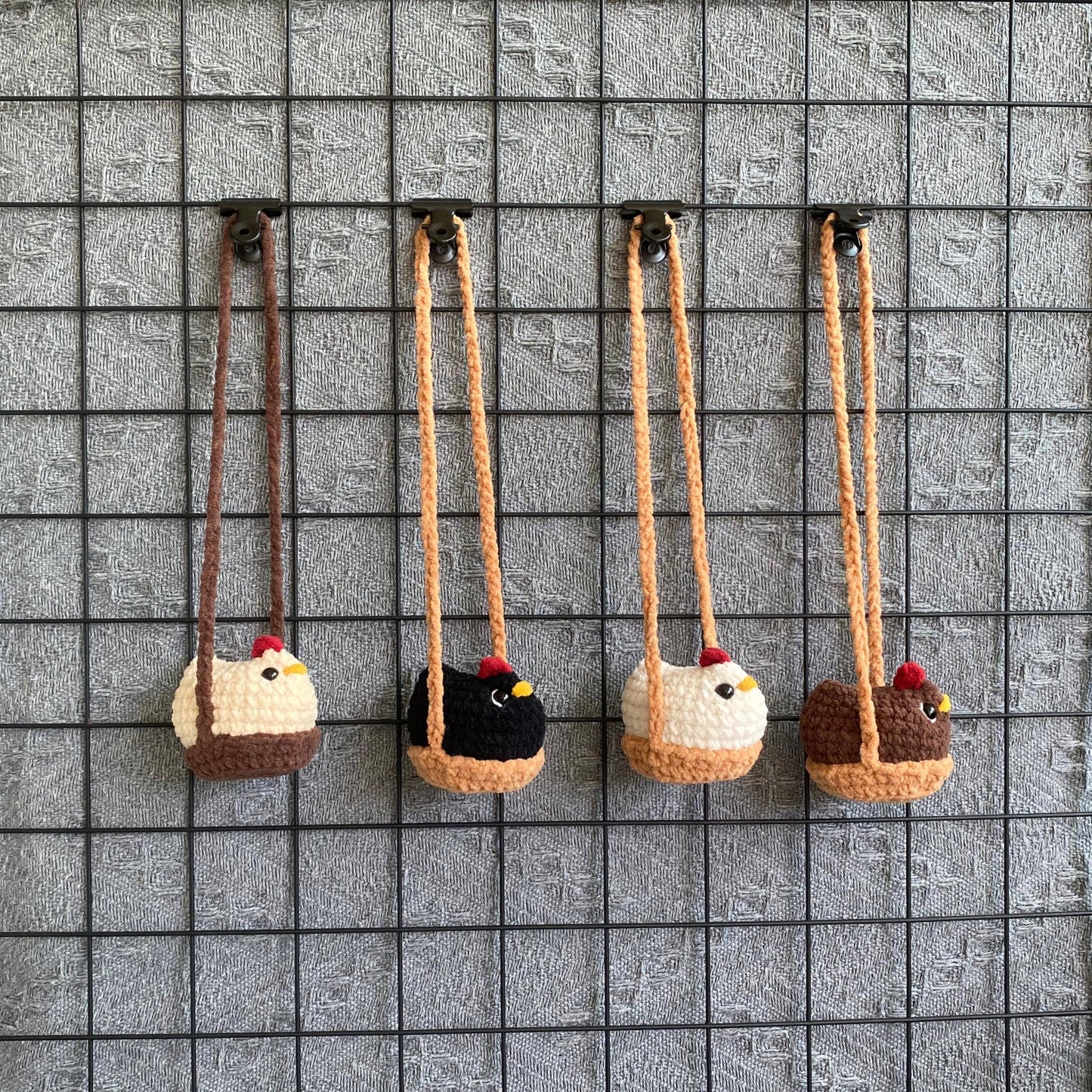 Crochet Chicken Car Hanger, Cute Amigurumi Chicken On Swing