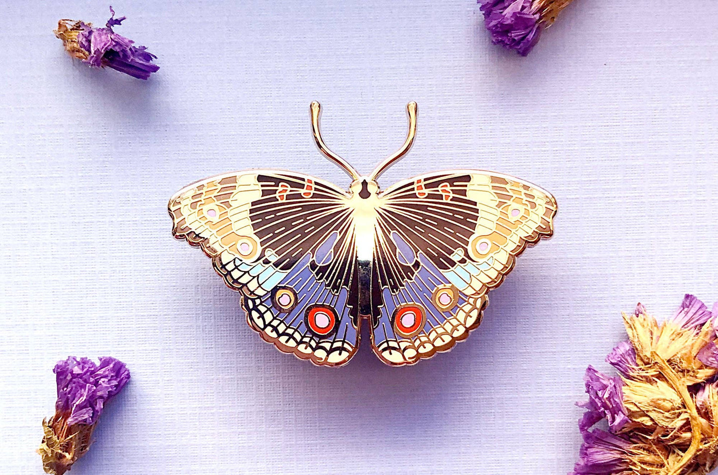 Blue Pansy Butterfly (Junonia orithya) Enamel Pin
