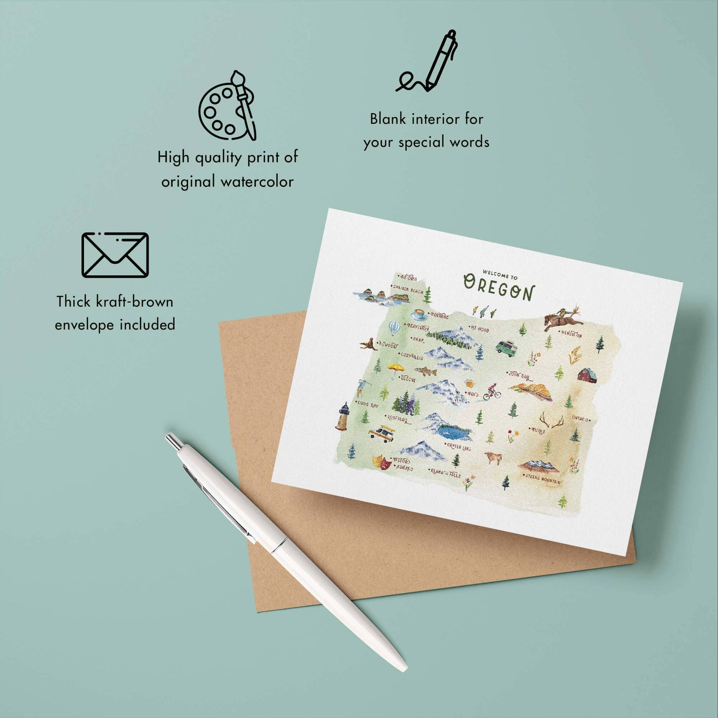 Oregon Illustrated Greeting Card
